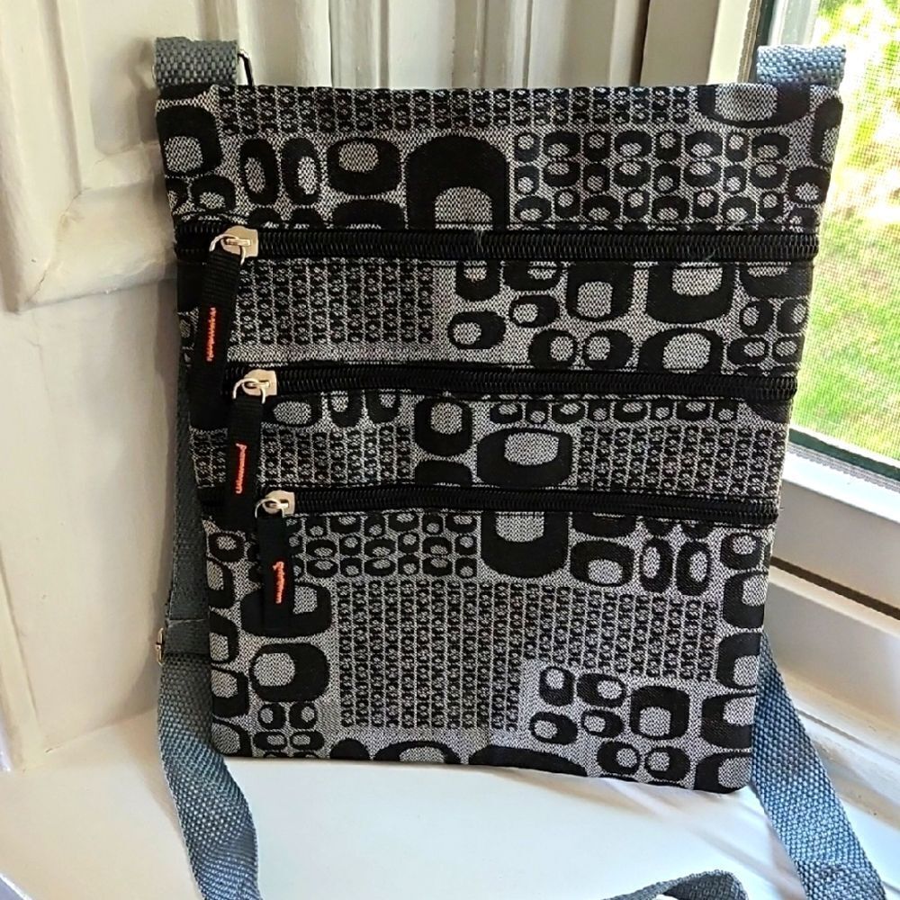 Black and Gray Patterned Crossbody Bag